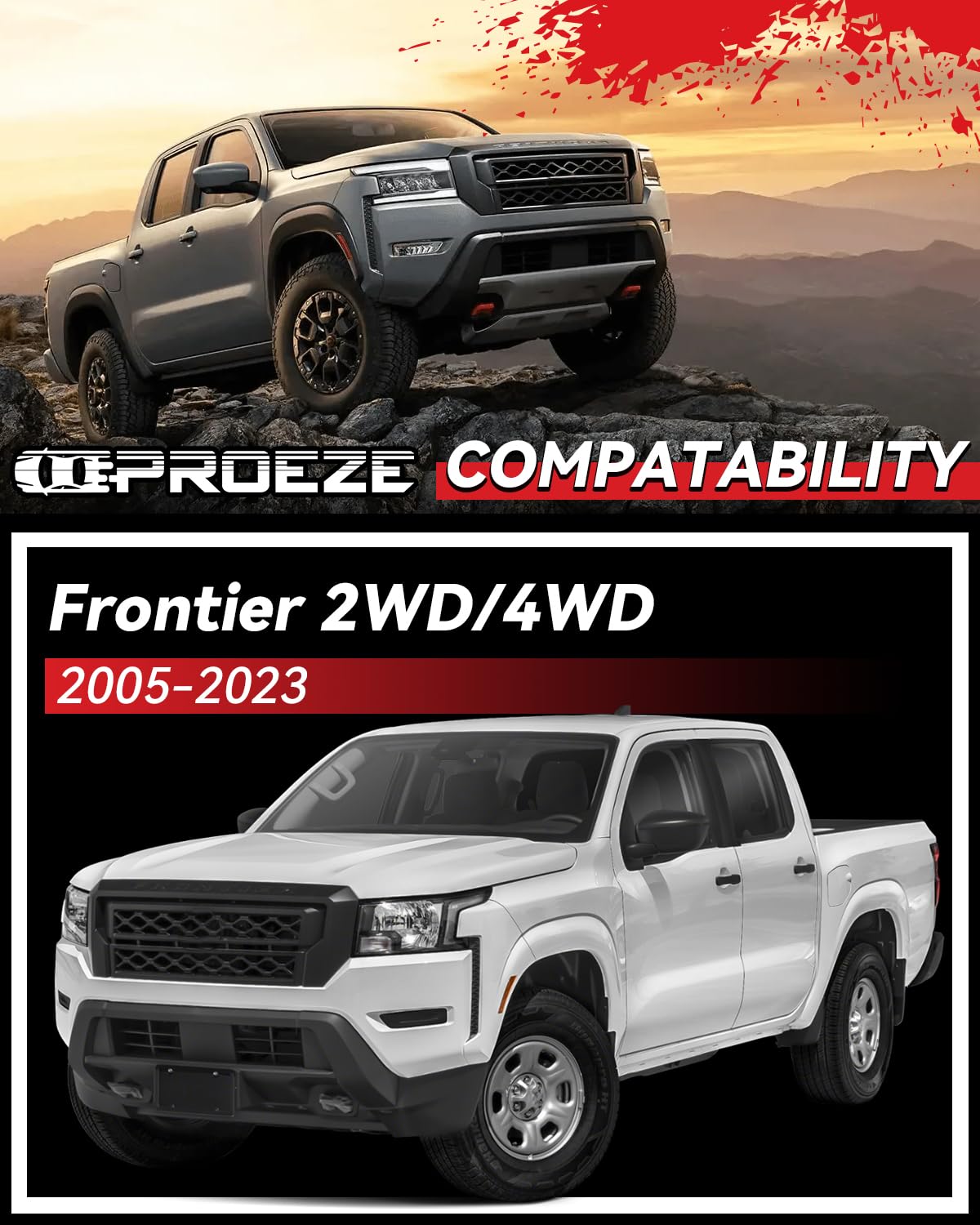 3'' Front and 2'' Rear Leveling Lift Kits for 2005-2023 Frontier 2WD 4WD, 3 inch Front Strut Spacers and 2 inch Rear lift block
