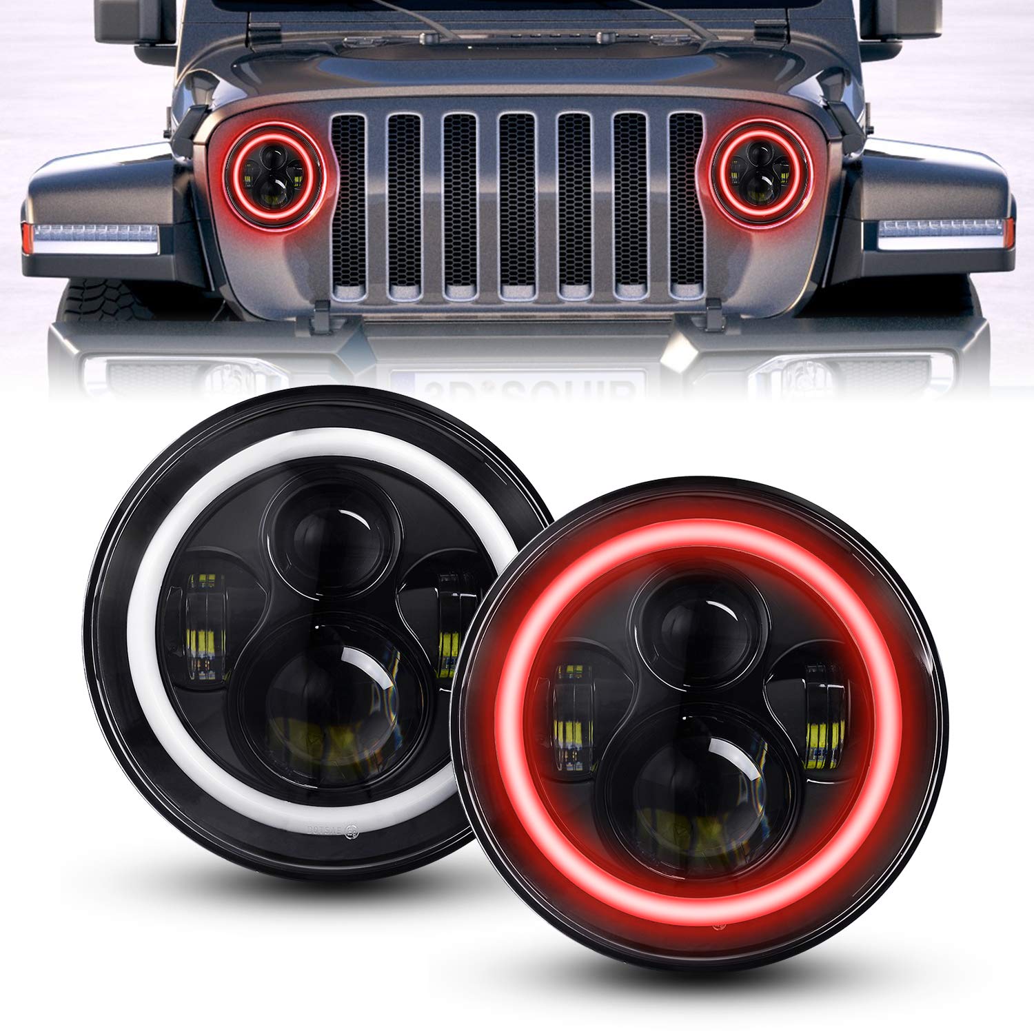 Yeego Direct 7 Inch Led Headlights Red Halo Ring Angel Eyes Daytime Running Light Drl Turn Signal High/Low Beam For Wrangler 199