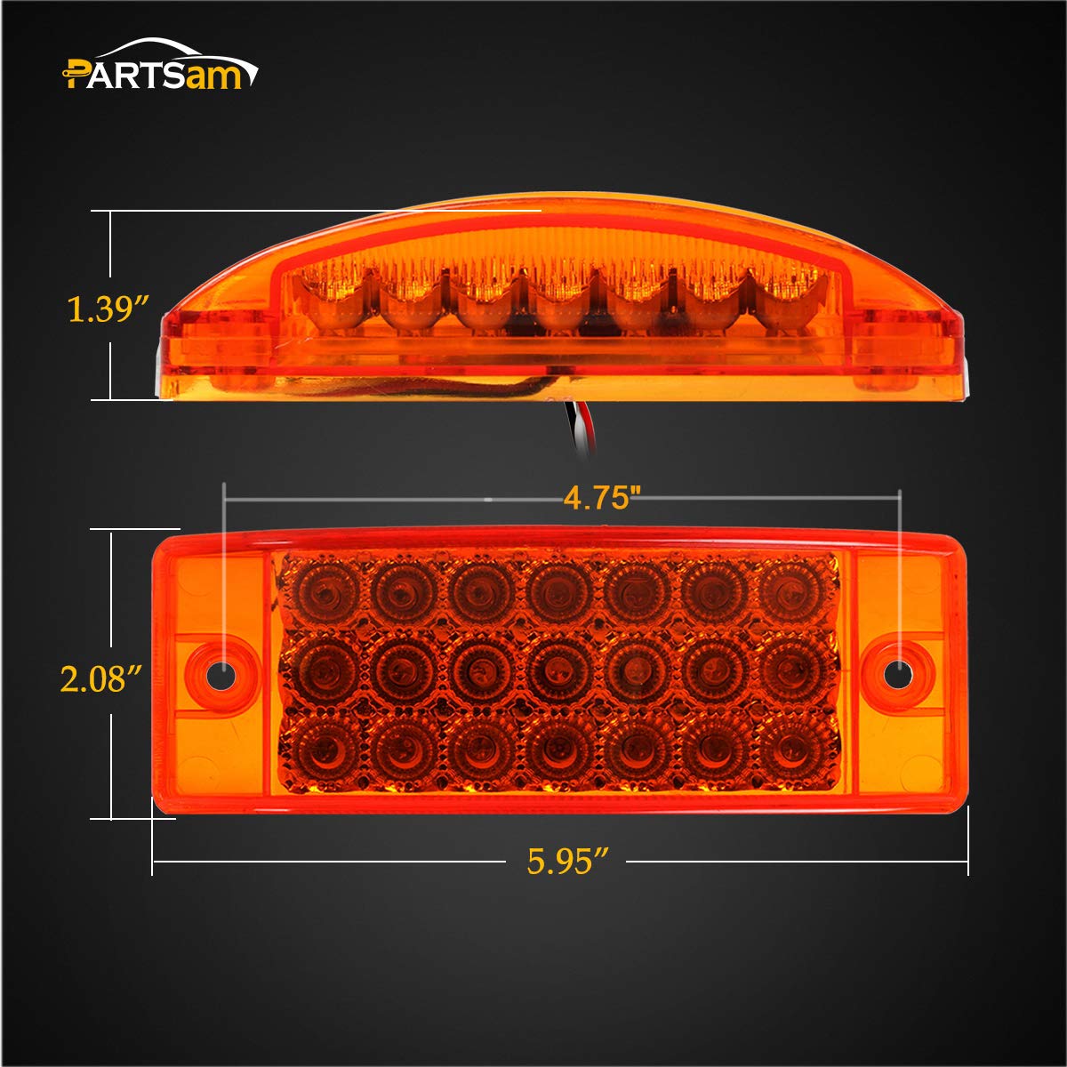 Partsam 2Pcs 6'' Rectangle Amber 21Led Marker Light Turn Signal 6X2 Rectangular Clearance Lights For Trailer Truck Rv Camper Mot