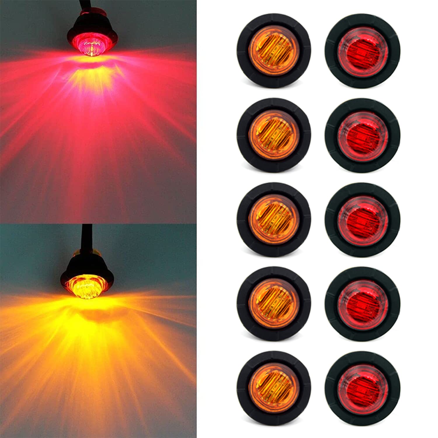 Fxc 'Purishion 10X 3/4 In' Round Led Clearence Light Front Rear Side Marker Indicators Light For Truck Car Bus Trailer Van Carav