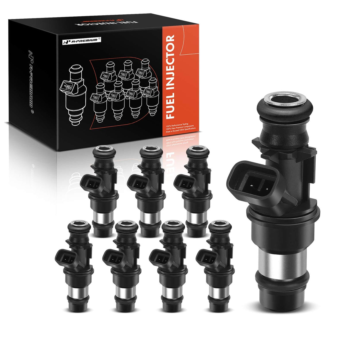 A-Premium Set of 8 Fuel Injector - Compatible with Chevy, GMC, Cadillac Vehicles - 4.8L 5.3L 6.0L - Silverado 1500 2500 3500 Tah