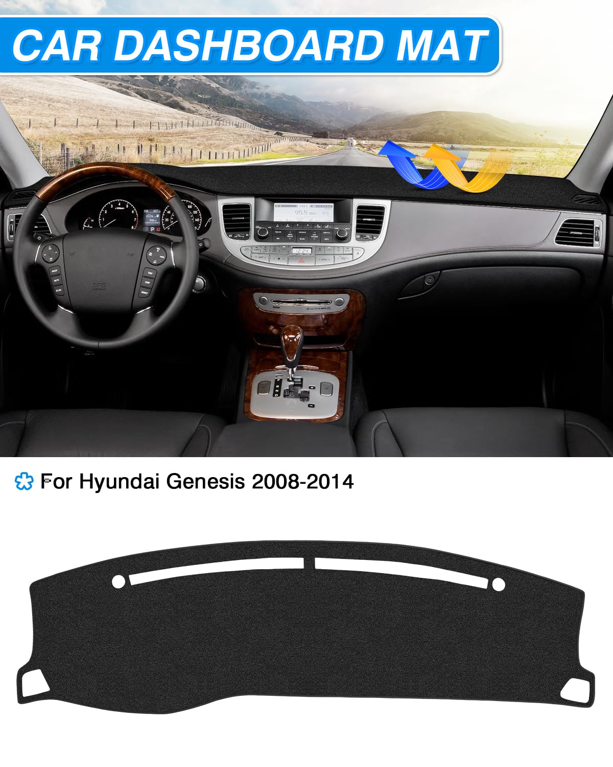Cartist Dash Cover Compatible with Hyundai Genesis 2008-2014 Sedan 4 Door Dashboard Cover Mat Non-Slip Carpet Sunshield Glare UV