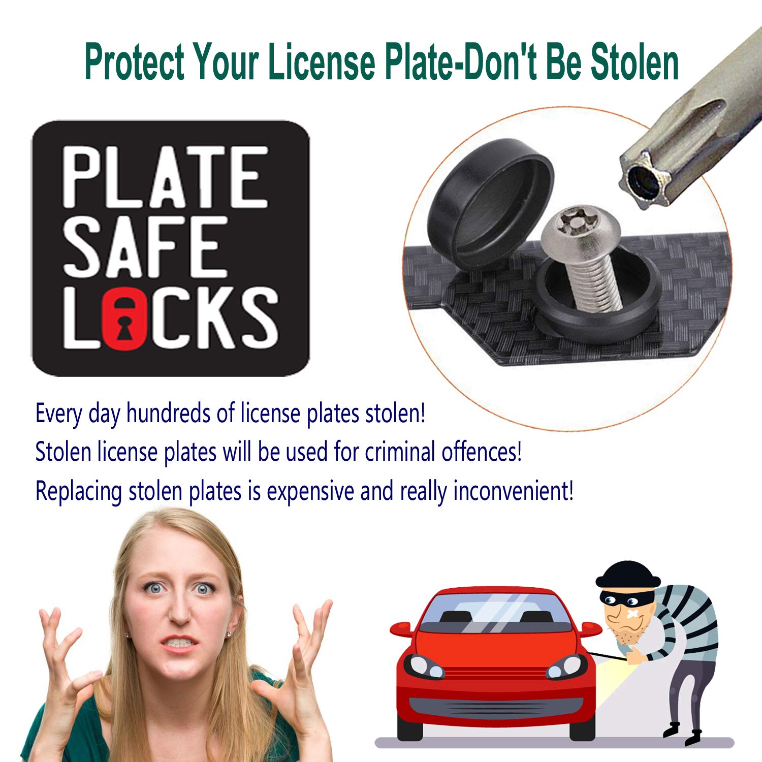 BGGTMO Anti Theft License Plate Frame - Carbon Fiber Aluminum Holder, Fits US Cars, Includes Stainless Steel Screws