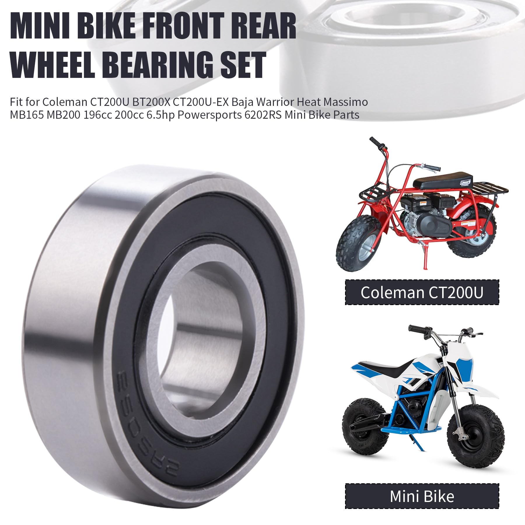 Mrelc Mini Bike Front Rear Wheel Bearing Set Fit For Coleman Ct200U Bt200X Ct200U-Ex Baja Warrior Heat Massimo Mb165 Mb200 196Cc 200Cc 6.5Hp Powersports 6202Rs Mini Bike Parts