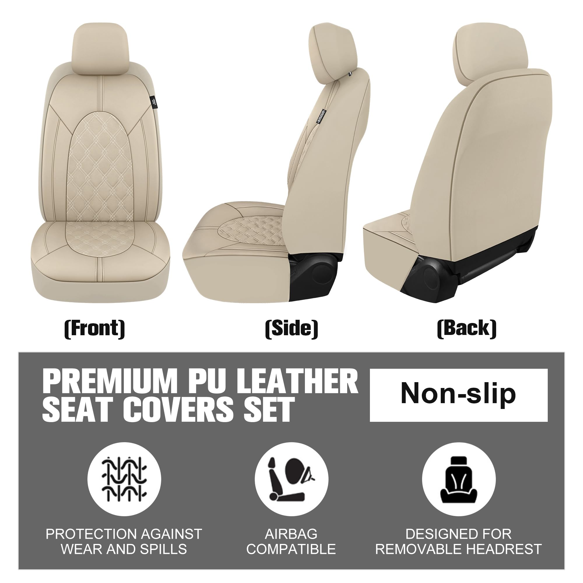 Ygl Luxury Pu Leather Car Seat Covers Front Set, Non-Slip Seat Cover Protectors, Universal Fit For Cars, Trucks, Suvs, Vans, Pic