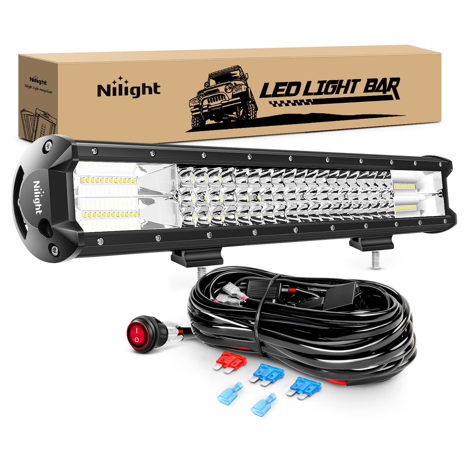 Nilight Led Light Bar 20Inch 288W Flood Spot Combo 28800Lm Off Road Driving Lighting With Wiring Harness For Trucks Tractor Trai