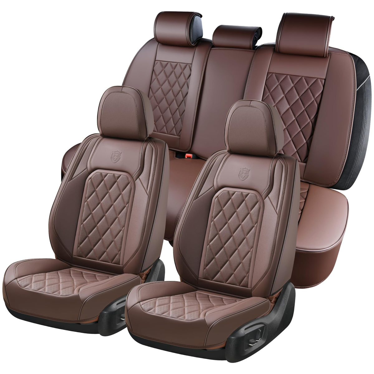 Coverado Car Seat Full Set - 5 Seat Universal Luxury Faux Leather Waterproof Protector For Front And Back, Fits Most Vehicles -