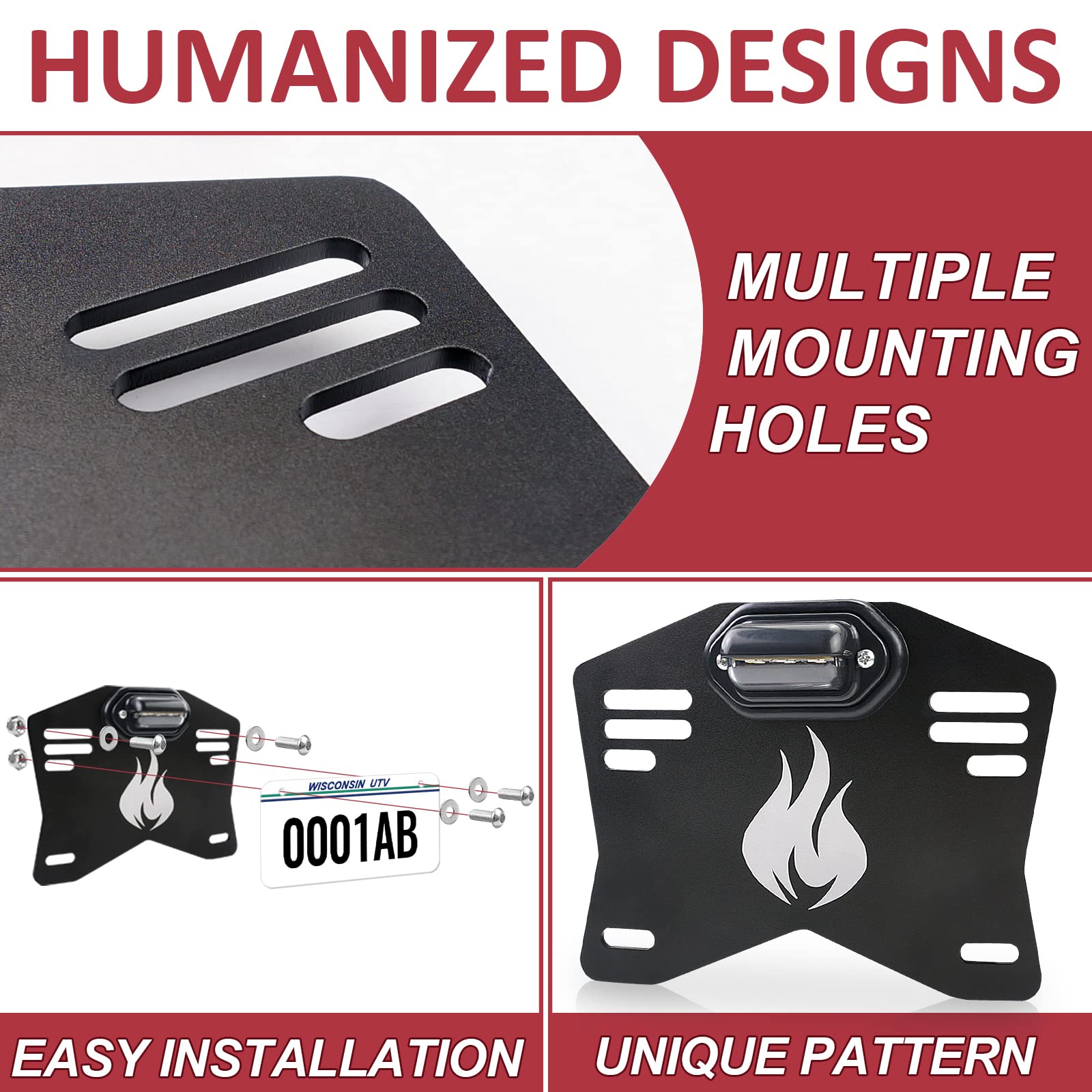 Starknightmt Utv License Plate Holder With Light, Universal Lighted License Plate Mount Bracket Compatible With Polaris Ranger Rzr Can Am X3 Defender Cfmoto Zforce Uforce