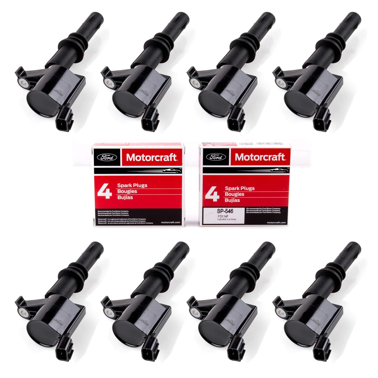 MAS Set of 8 Platinum Spark Plug and 8 Straight Ignition Coil Pack Compatible with Ford F-150 Expedition F-250 Super Duty F-350 