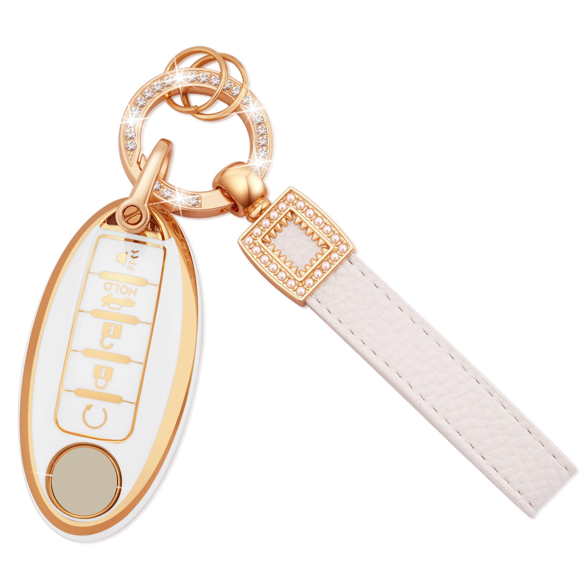 EKALA for Nissan Key Fob Cover 5 Buttons Soft TPU Full Covers Protection Key Case Shell with Leather Keychains Fit for Nissan Al