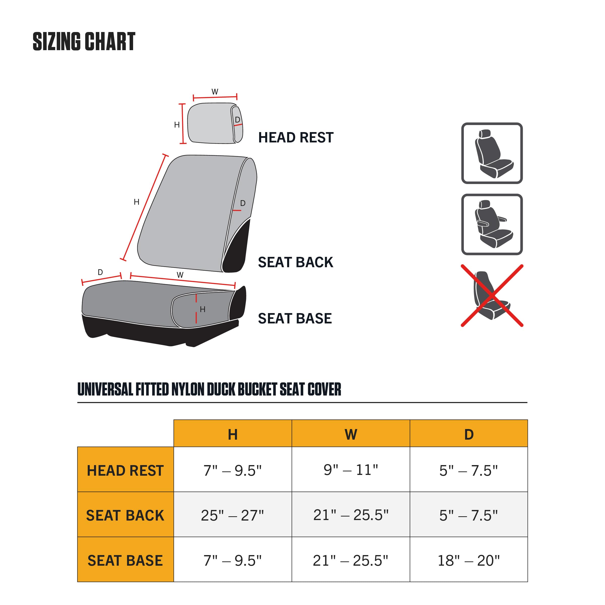 Carhartt Universal Nylon Duck Canvas Fitted Bucket Seat Covers, Durable Seat Protection With Rain Defender