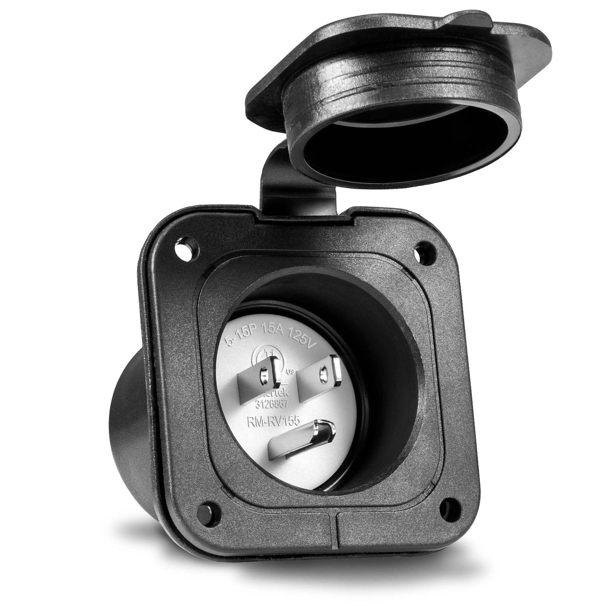 True Mods 15A Flanged Inlet Shore Power Supply Receptacle Plug For Rv Camper Boat Trailer [Nema 5-15 125V] [Low-Profile] [Waterp