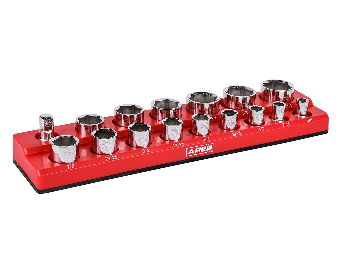 Ares 70236-16-Piece 1/2-Inch Sae Magnetic Socket Organizer - Holds 15 Sockets And 1 Socket Adapter - Keeps Your Tool Box Organiz