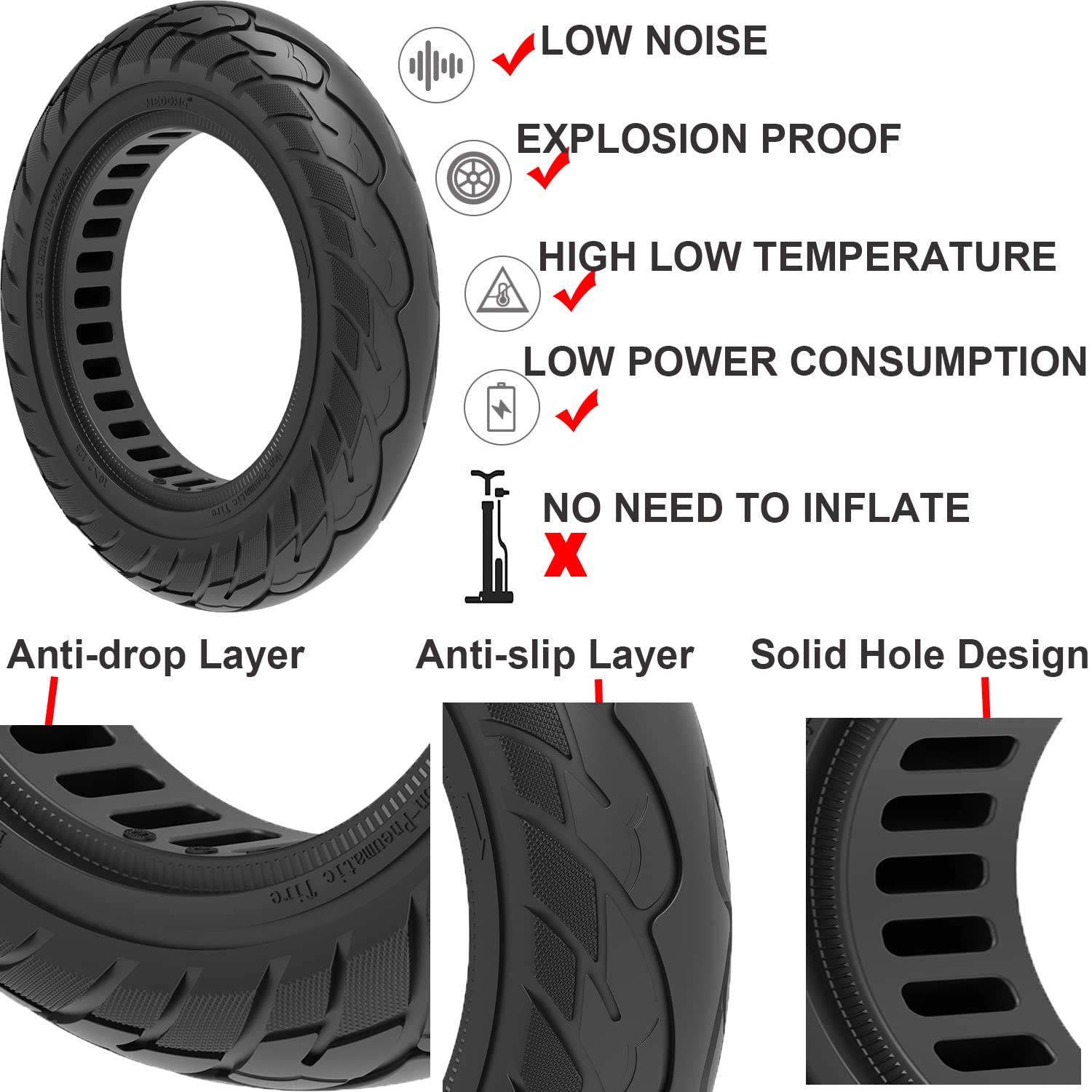 Baibiking 1 Pcs Rubber Solid Tires 10X2.125 For Xiaomi M365 And Gotrax G4 Electric Scooter Wheels Replacement Tire Front Or Rear Honeycomb Tires
