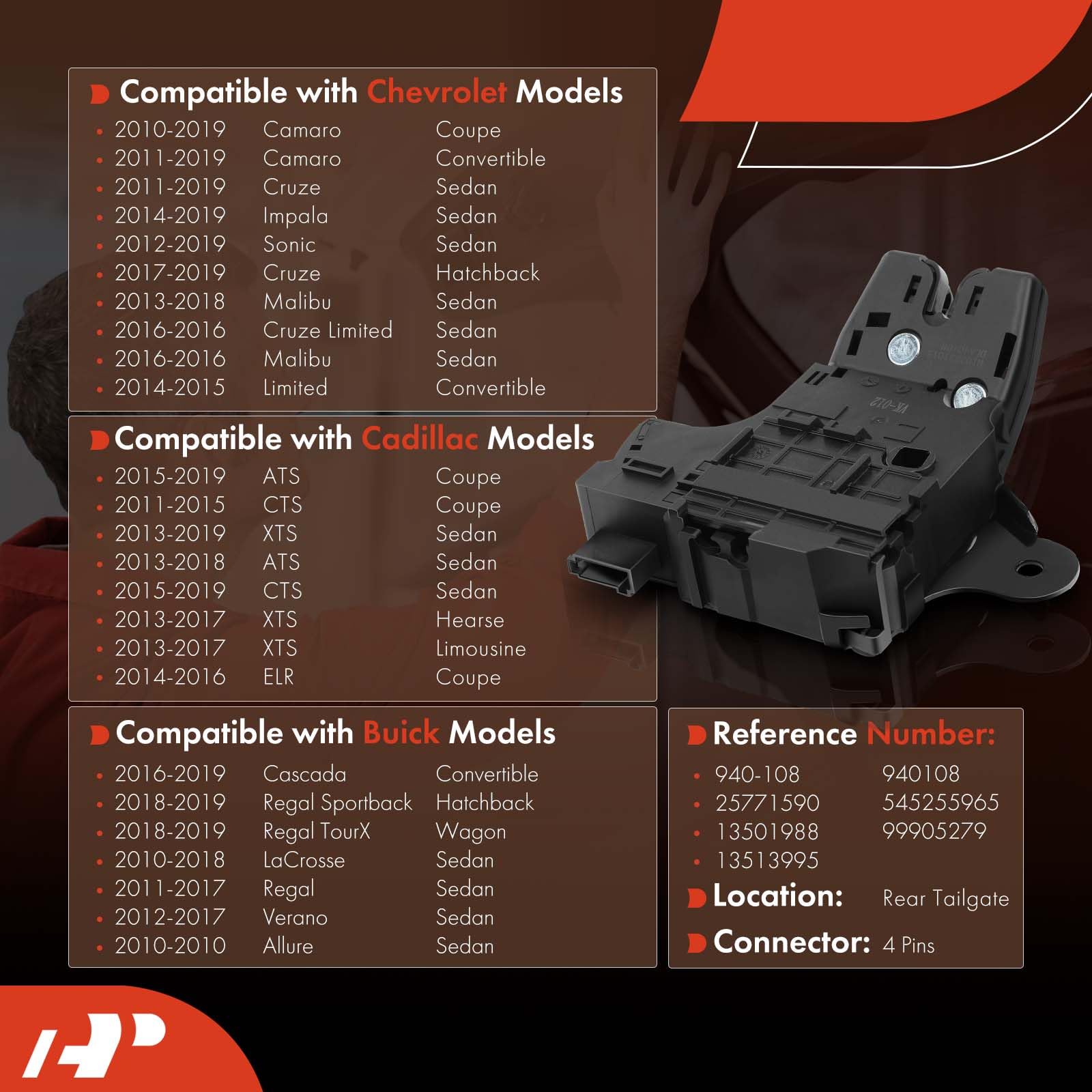 A-Premium Trunk Lid Latch Lock Actuator Compatible with Chevy Camaro Cruze Impala Sonic Cruze Malibu & Buick Cascada Regal Veran