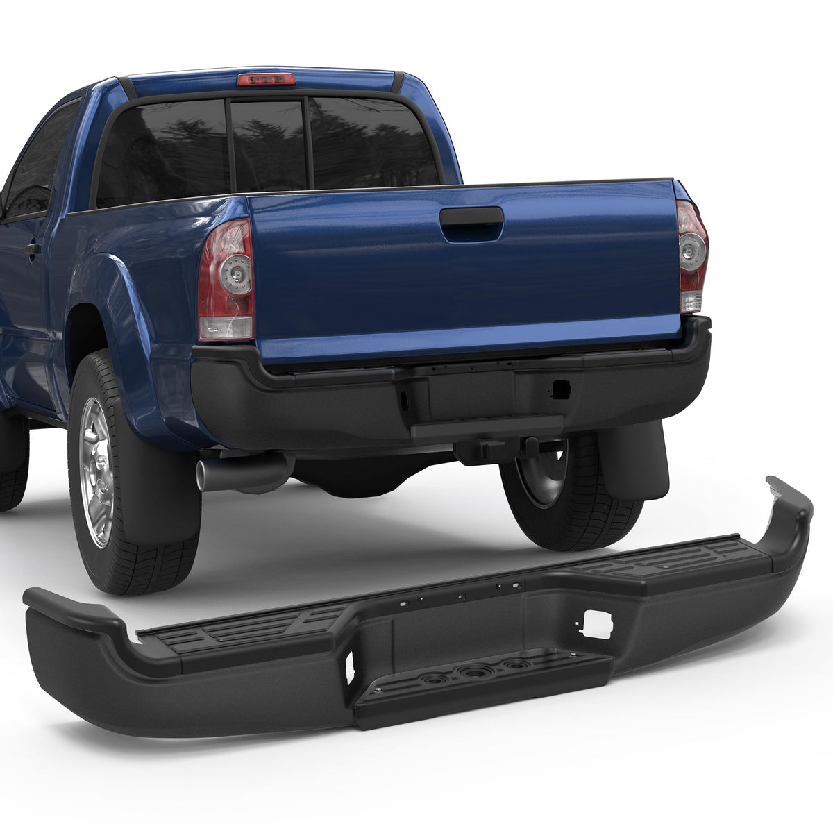 KUIPERAUTO Steel Rear Step Bumper Assembly TO1103114 Compatible for 2005 2006 2007-2015 Toyota Tacoma Pickup No Parking Assist S