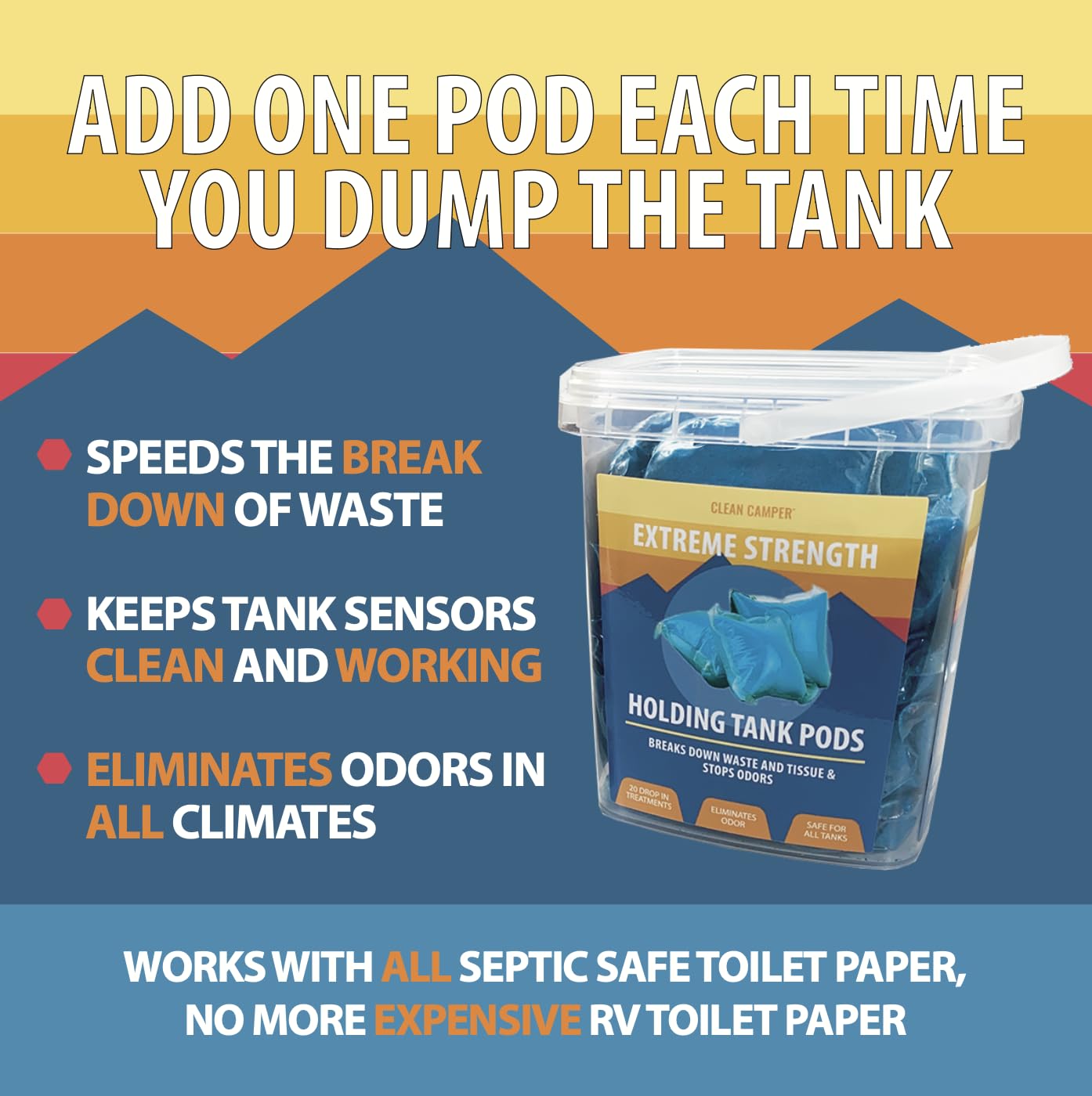 Clean Camper Extreme Strength Rv Holding Tank Pods Maximum Odor Control & Fast Waste Breakdown | Bio-Active Enzyme Formula | Sen