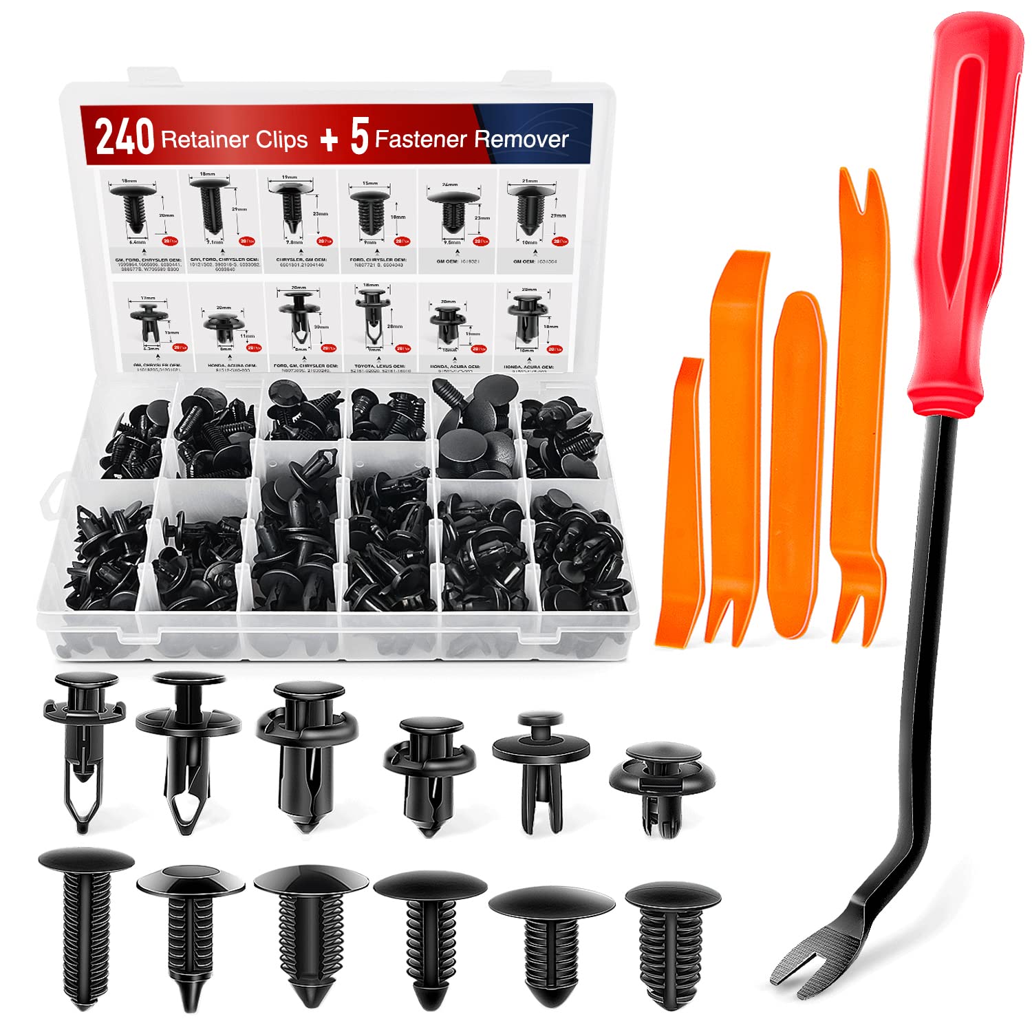 Nilight 240Pcs Bumper Retainer Clips, Car Plastic Rivets Fasteners Remover Push Retainer Kit -Door Trim Panel Clips For Toyota G