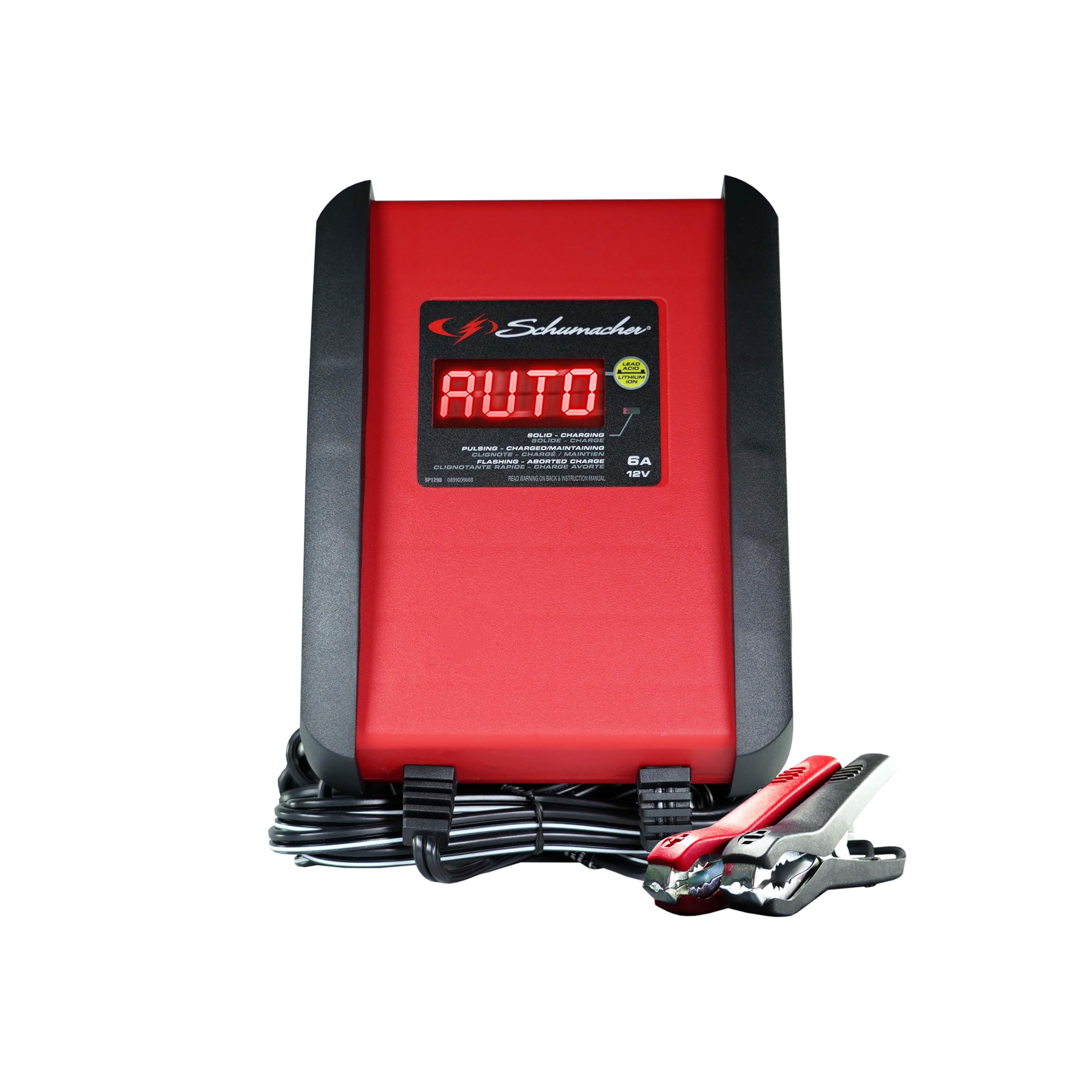 Schumacher SP1298 6 Amp Fully Automatic Battery Charger & Maintainer for Cars, Motorcycles, Lawn Tractors, Marine - Red