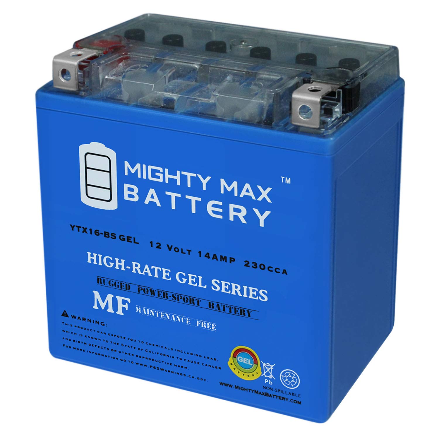 Mighty Max Battery Ytx16-Bs Gel -12 Volt 14 Ah, Gel Type, 230 Cca, Rechargeable Maintenance Free Sla Agm Motorcycle Battery