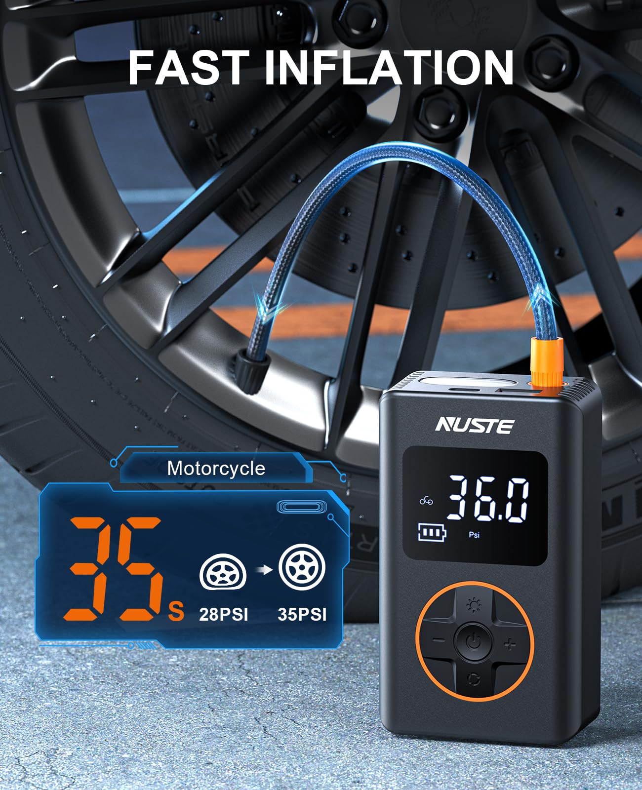 Nuste Tire Inflator Portable Air Compressor - 150 Psi Cordless Mini Bike Tire Pump, Air Pump For Car Motorcycle Bicycle Tires, B