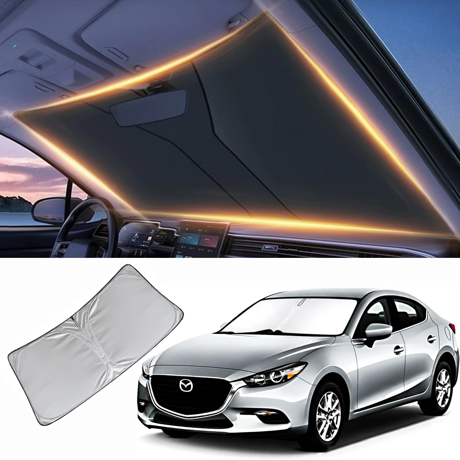 Windshield Sun Shade For Mazda 3 Front Window Shades Cover For 2010-2025 Mazda 3 Car Accessories Windshield Sun Visor Protector