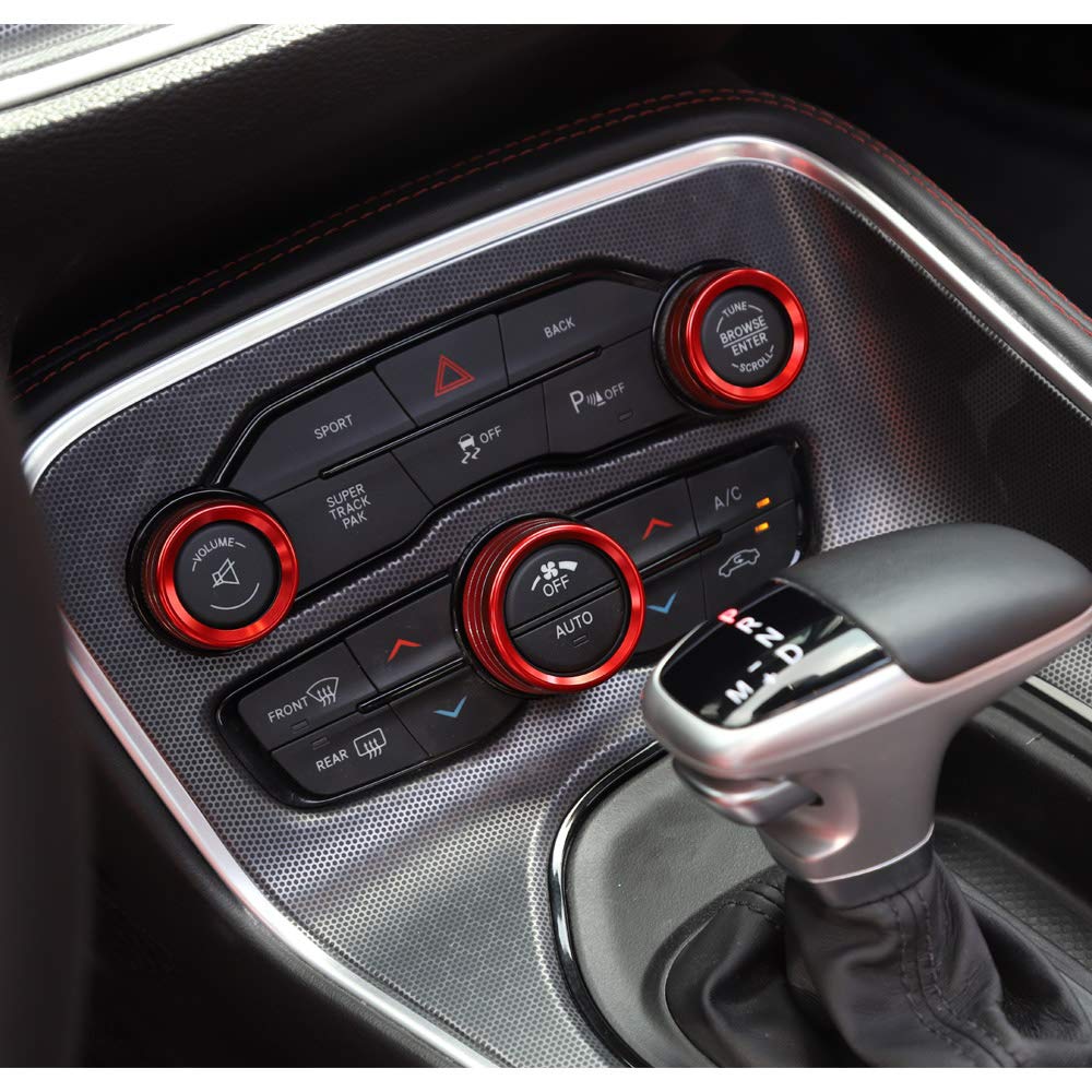 Keptrim Ac Knobs Air Conditioner Switch Button For 2015-2021 Dodge Challenger Charger Chrysler 300 300S, For 2013-2018 Ram, Red Aluminum, 3Pcs