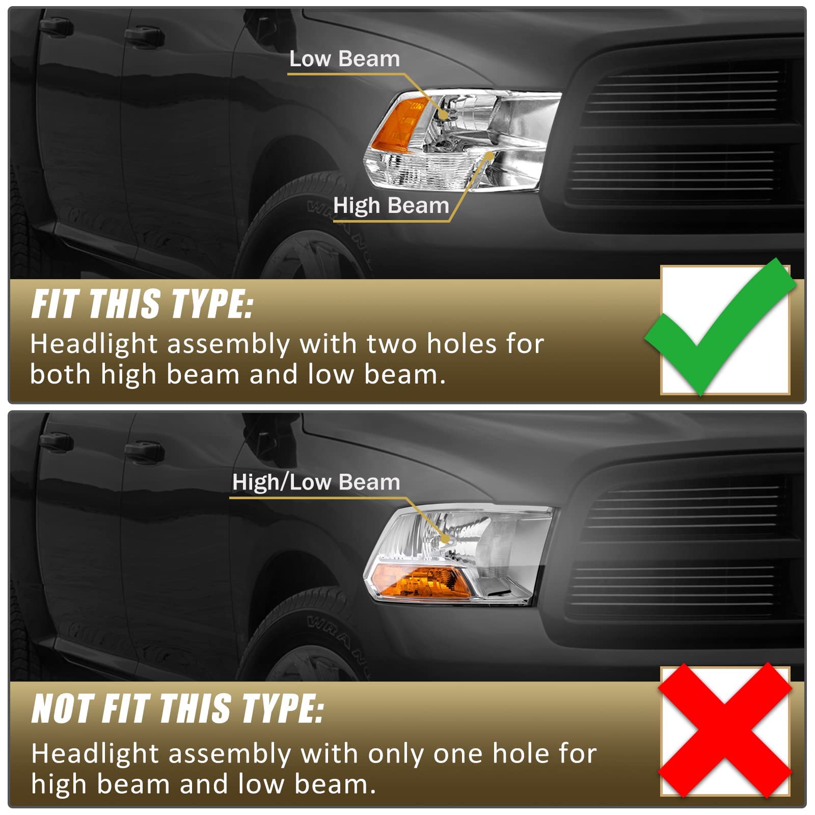 As Headlight Assembly Compatible With 2009 2010 2011 2012 2013 2014 2015 2016 2017 2018 Dodge Ram 1500/10 11 12 13 14 15 16 17 1