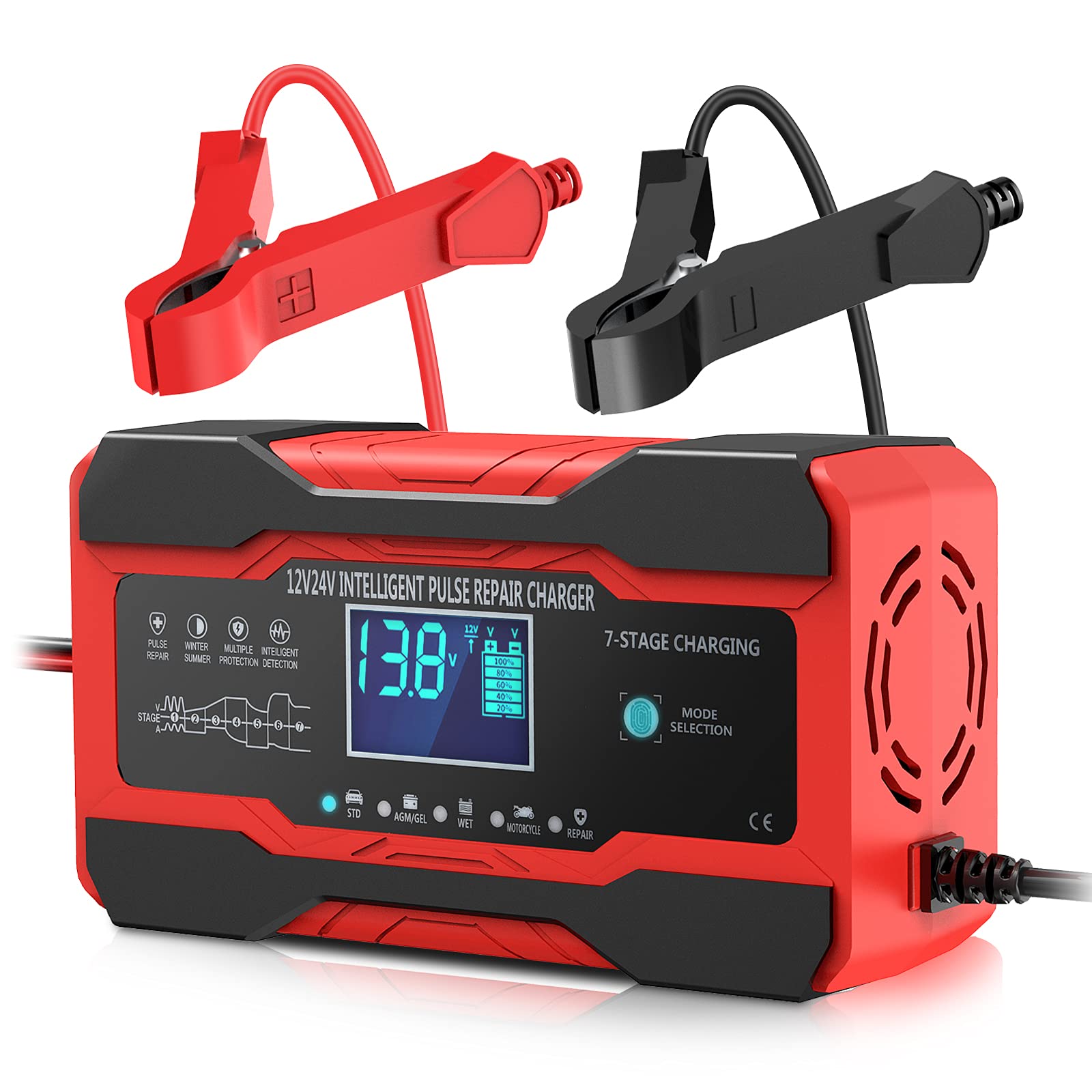 Yonhan Battery Charger 10-Amp 12V And 24V Fully-Automatic Smart Car Battery Charger, Battery Maintainer Trickle Charger, And Battery Desulfator With Temperature Compensation