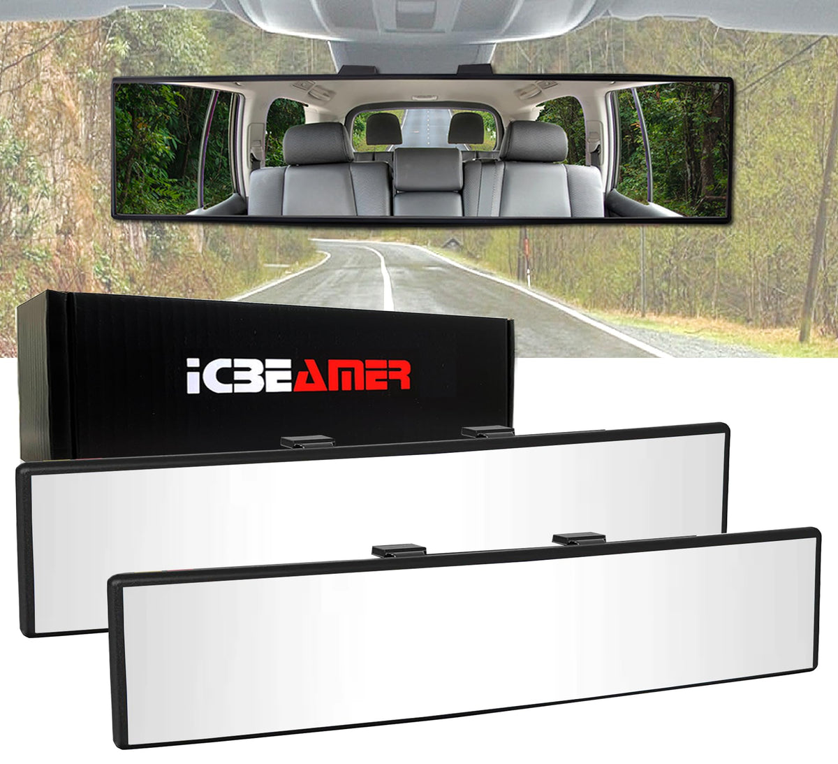 Icbeamer 14.2'' Car Rear View Mirror, Clear Convex Surface, 360Mm Panoramic Wide Angle Blindspot Mirror For Car Accessories,Rubb