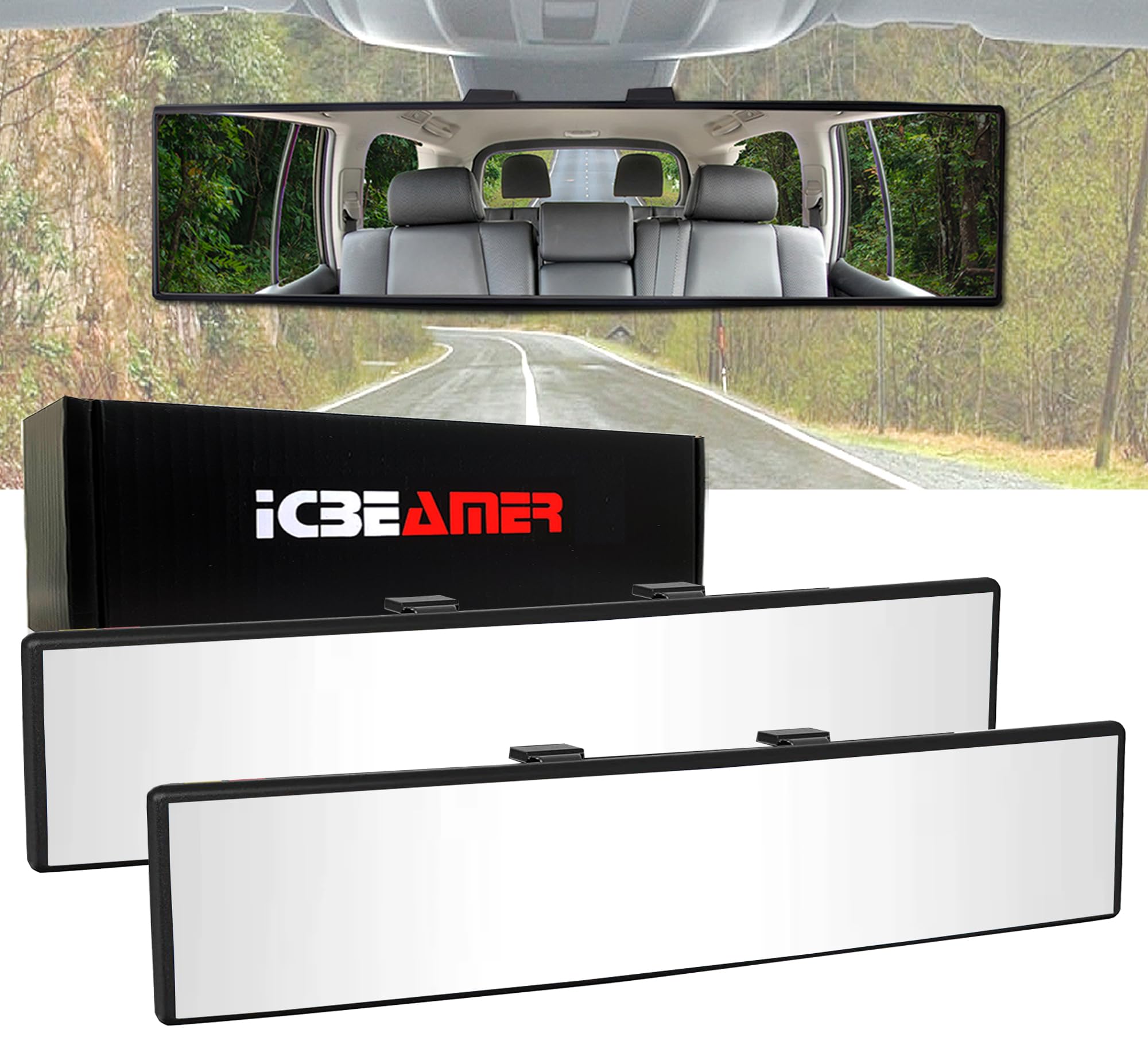 Icbeamer 15.8'' Car Rear View Mirror, Clear Convex Surface, 400Mm Panoramic Wide Angle Blindspot Mirror For Car Accessories,Rubb