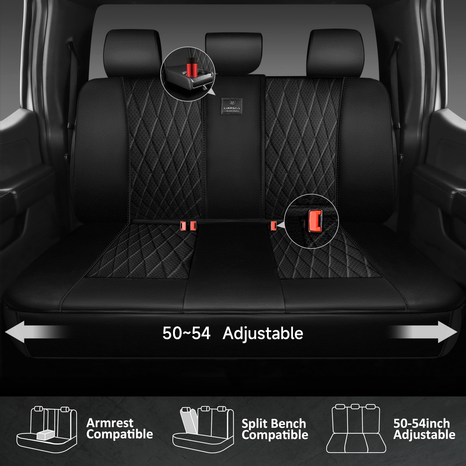 Car Pass Thick Foam 3D Air Mesh Leather Rear Bench Car Seat Covers, Breathable Deluxe Anti Slip Automotive Back Seat Cover Unive