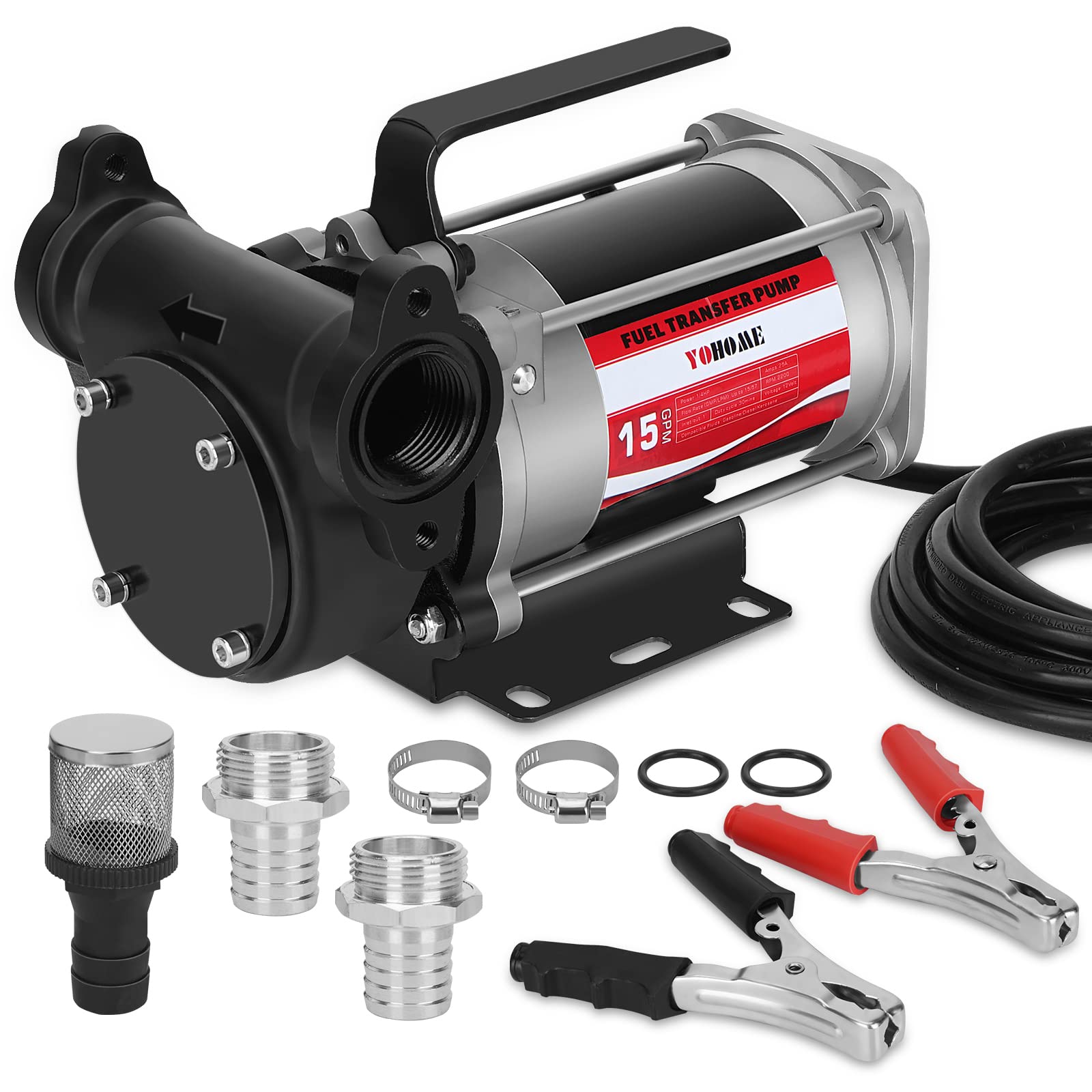 YOHOME Gasoline Fuel Pump DC 12V Heavy-duty Cast Iron Explosion-proof Gasoline Transfer Pump, 15GPM/57LPM, Overheating Protectio