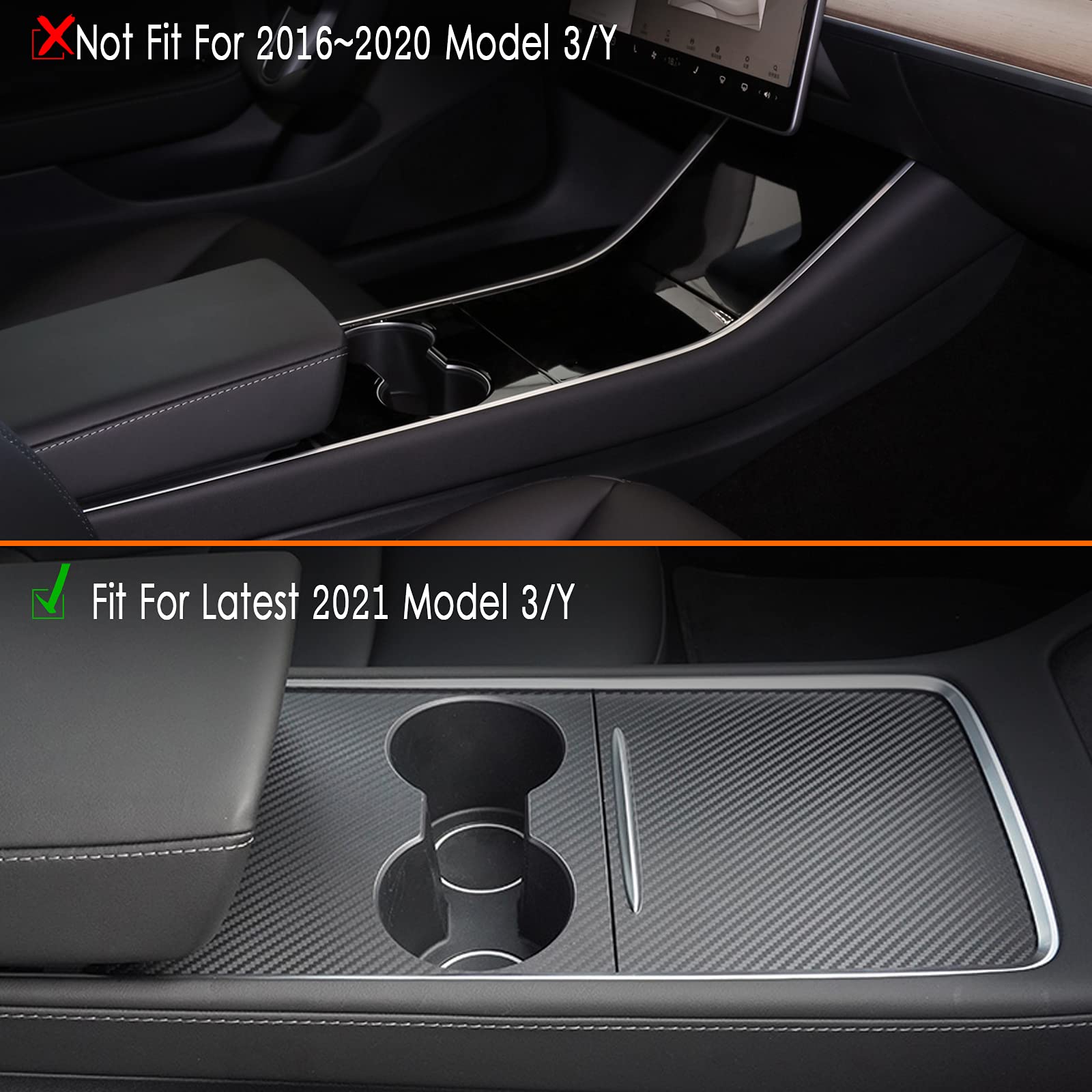 Farmogo Center Console Wrap Kit Carbon Fiber Console Cover Interior Decoration Wrap Kit Compatible With Tesla 2021-2025 Model Y & 2021-2023 Model 3 Tesla Accessories (Matte Carbon Fiber)