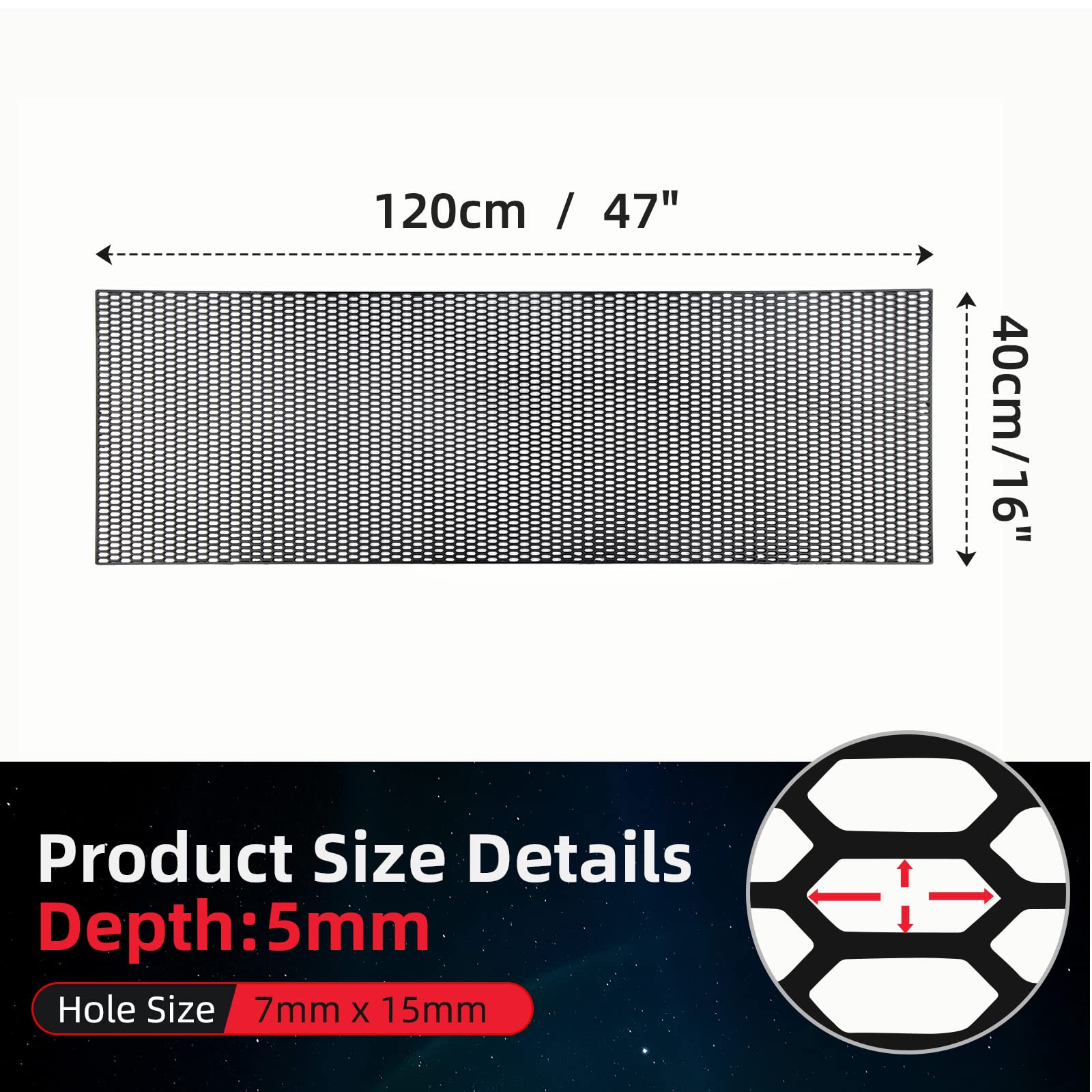 Aggauto 47''X16'' Abs Plastic Universal Car Grill Mesh, Automotive Grille Insert Bumper Honeycomb Hole 7X15Mm Hex Grids Black
