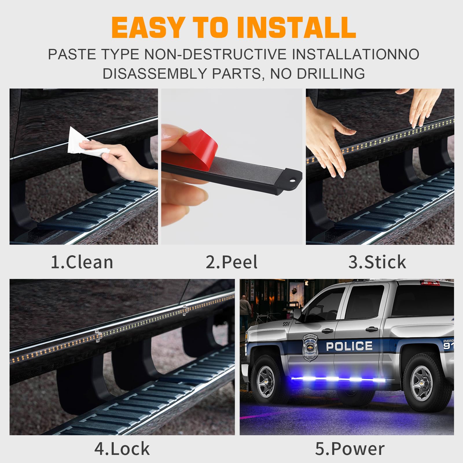 Xridonsen 2Pcs 70 Inch Truck Blue White Emergency Lights Strip 864 Led Running Board Strobe Lights Police Firefighter Lights Fla