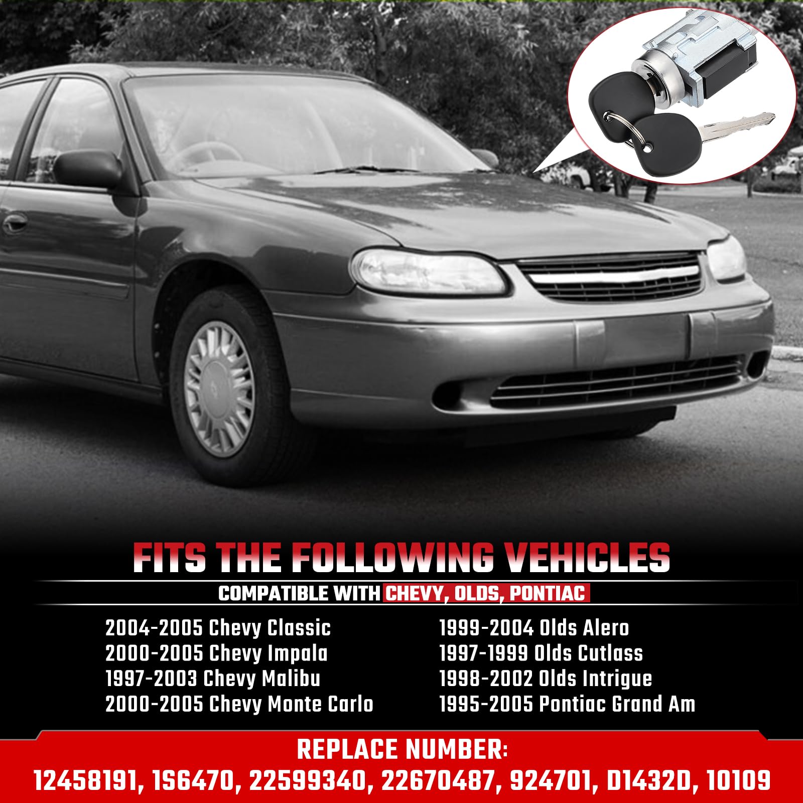 ISINFLASH Ignition Switch & Ignition Lock Cylinder with 2 Keys Compatible with 1997-2005 Chevy Malibu Impala Monte Carlo Olds Al