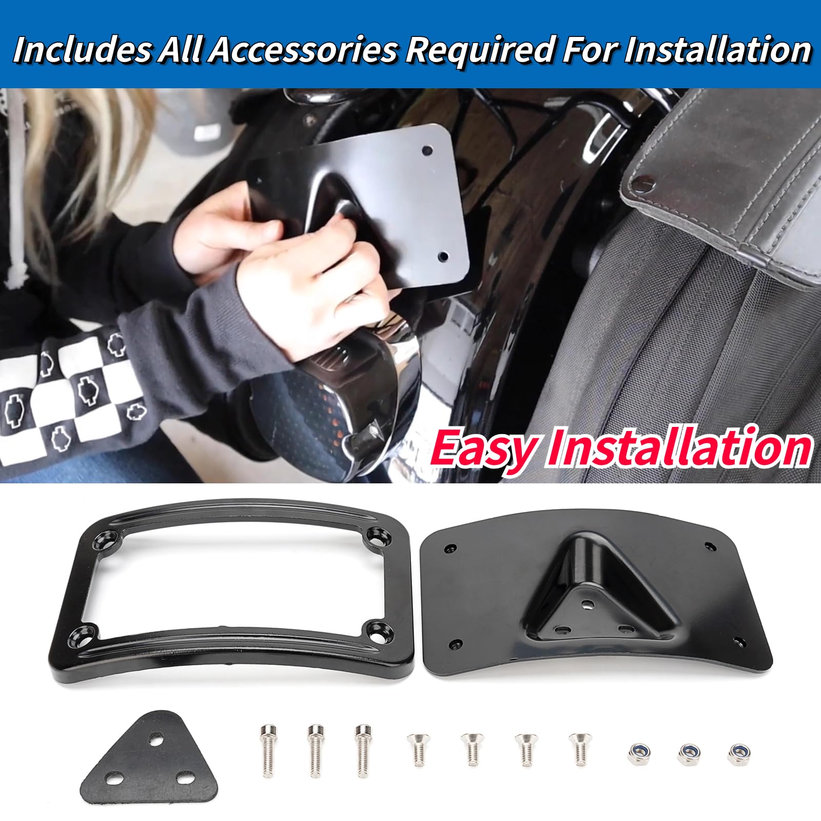3149 Upgrade Curved Laydown License Plate Mount with Frame Compatible with Harley Davidson 3 Hole Mount (Carbon Fiber)