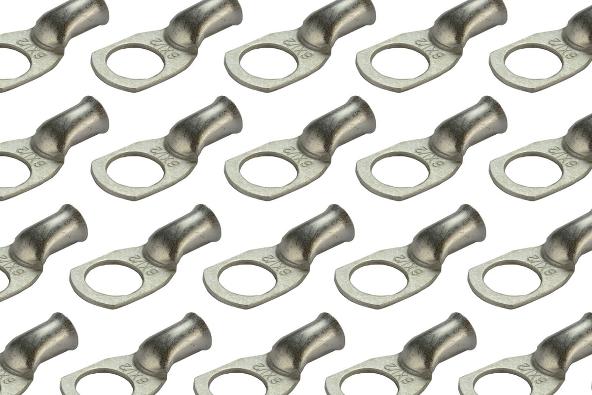 Temco 100 Pack Tinned Copper Welding Battery Cable Ends, Lugs Terminal 6 Awg 1/2'' Hole - Marine Grade (6 Awg To 1/0 Awg Options