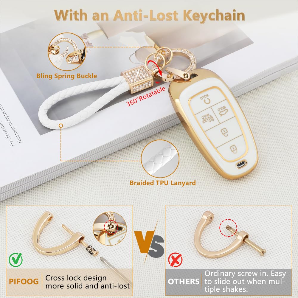 Pifoog Key Fob Cover For Hyundai With Keychain Bling Cute 5 Buttons Car Remote Keys Case Shell Full Covers For Hyundai Sonata Sa