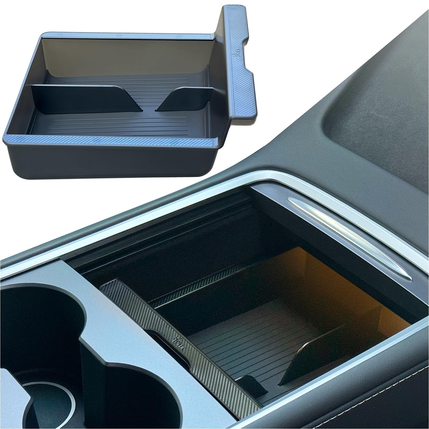 JVMA Center Console Organizer for Tesla Model Y 2024 2023 2022 2021 and Model 3 2021-2023 Accessories with Backlight Transparent