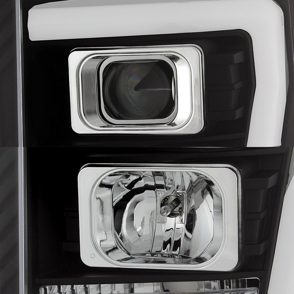 Akkon - For 2011-2016 Ford F250 F350 F450 F550 Superduty Led Tube Black Projector Headlights Driver+Passenger Pair