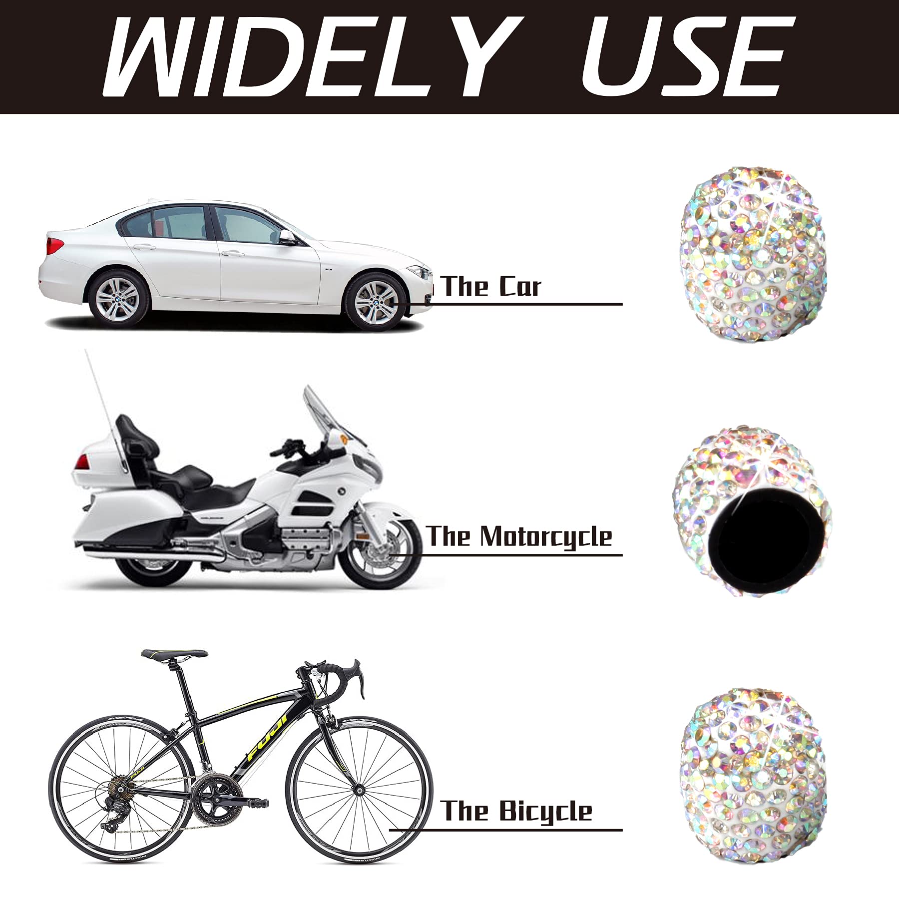 Justtop 4 Pack Handmade Crystal Rhinestone Car Tire Valve Stem Caps, Car Wheel Tire Valve, Attractive Dustproof Bling Car Accessories, Universal For Cars, Trucks And Motorcycles-Ab Color