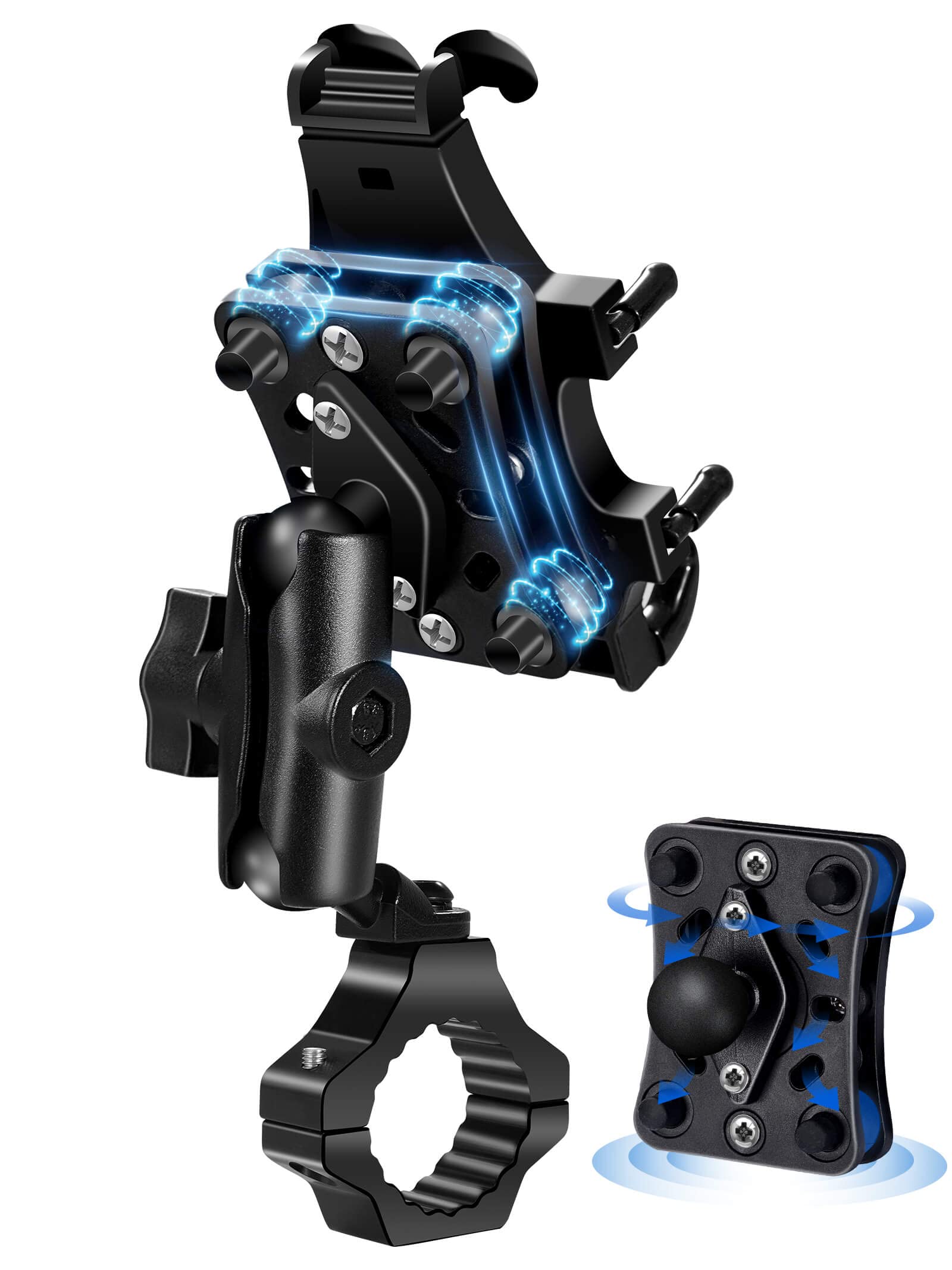 ZIDIYORUO Anti-Vibration Phone Holder for UTV/SXS Off-Road Riding, One Hand Operation Aluminum Heavy Duty Cell Phone Mount, Easy