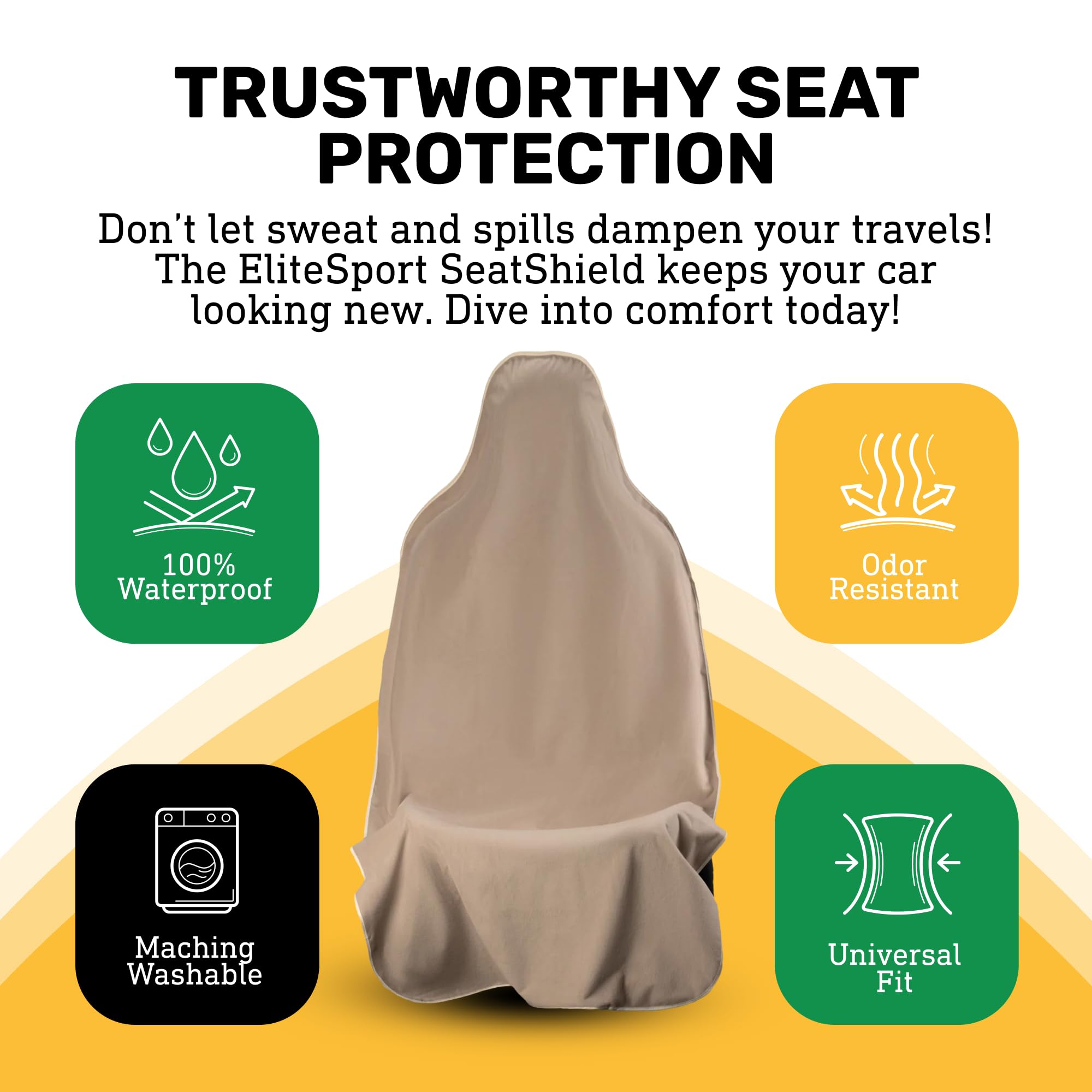 Elitesport Front Seat Cover, Universal Fit Waterproof, Sweatproof, Odor-Resistant, And Machine Washable Car Seat Protector With Non-Slip Underlayer For Pet, Travel, And Outdoor Adventure, Tan