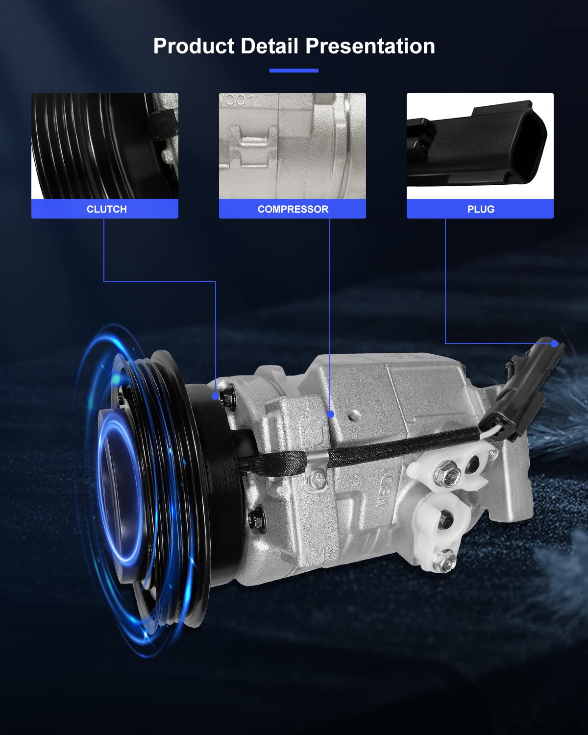 Eccpp Ac Compressor 2001-2010 Fit For Chrysler Pt Cruiser 2.4L 2003-2005 For Dodge Neon For Dodge Sx 2.0 2.4L Ac Compressor With