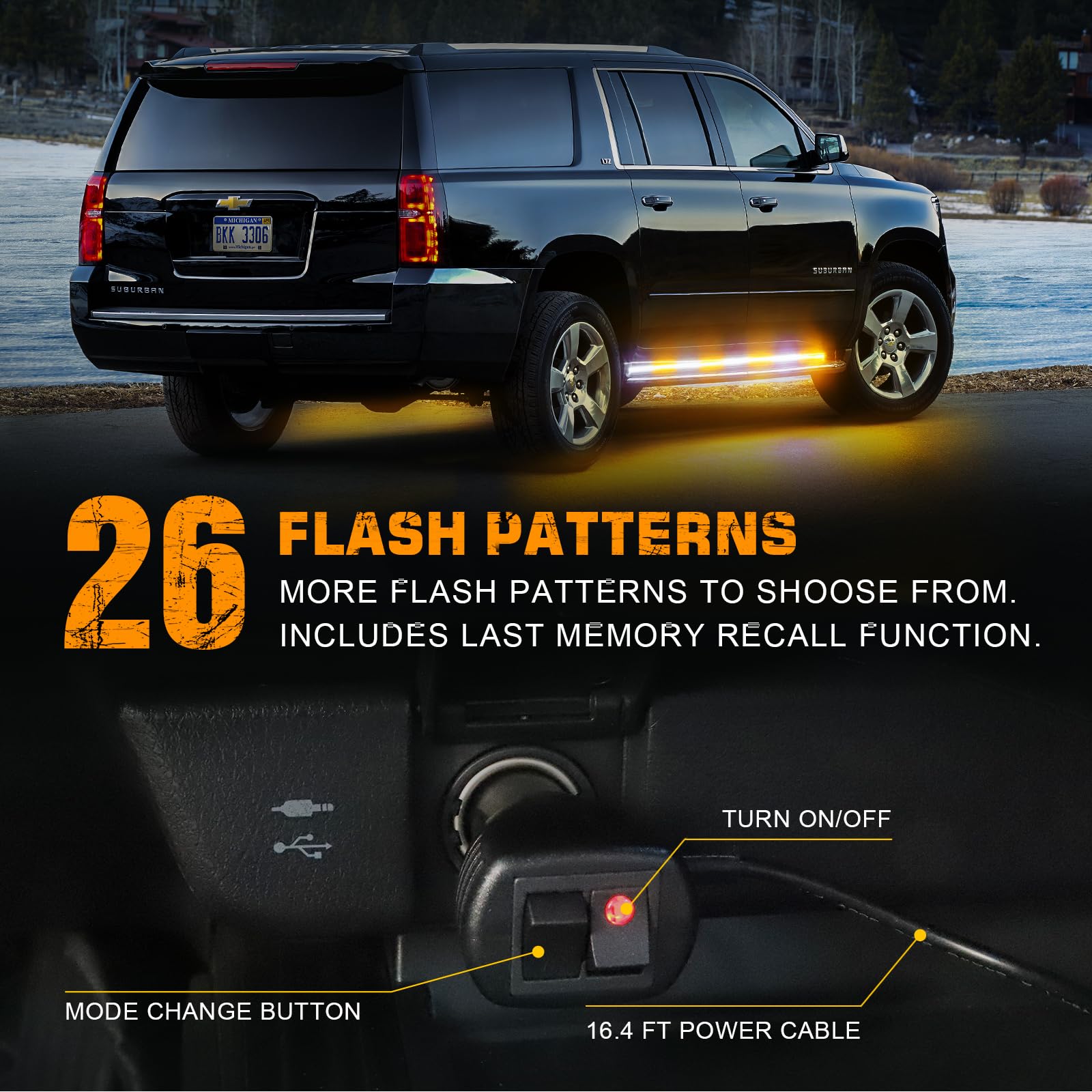 Xridonsen 2Pcs 70 Inch Truck Strobe Lights Strip 864 Led Emergency Running Board Lights Amber White Flashing Warning Hazard Caut