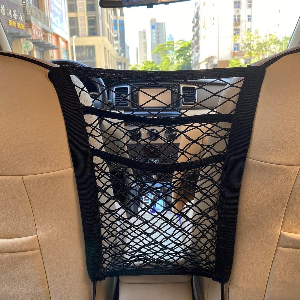 Car Back Seat Organizer Net With Hooks And Elastic Mesh, Headrest Mounted Storage Net For Front Seat Gap Divider, Stretchable Ca