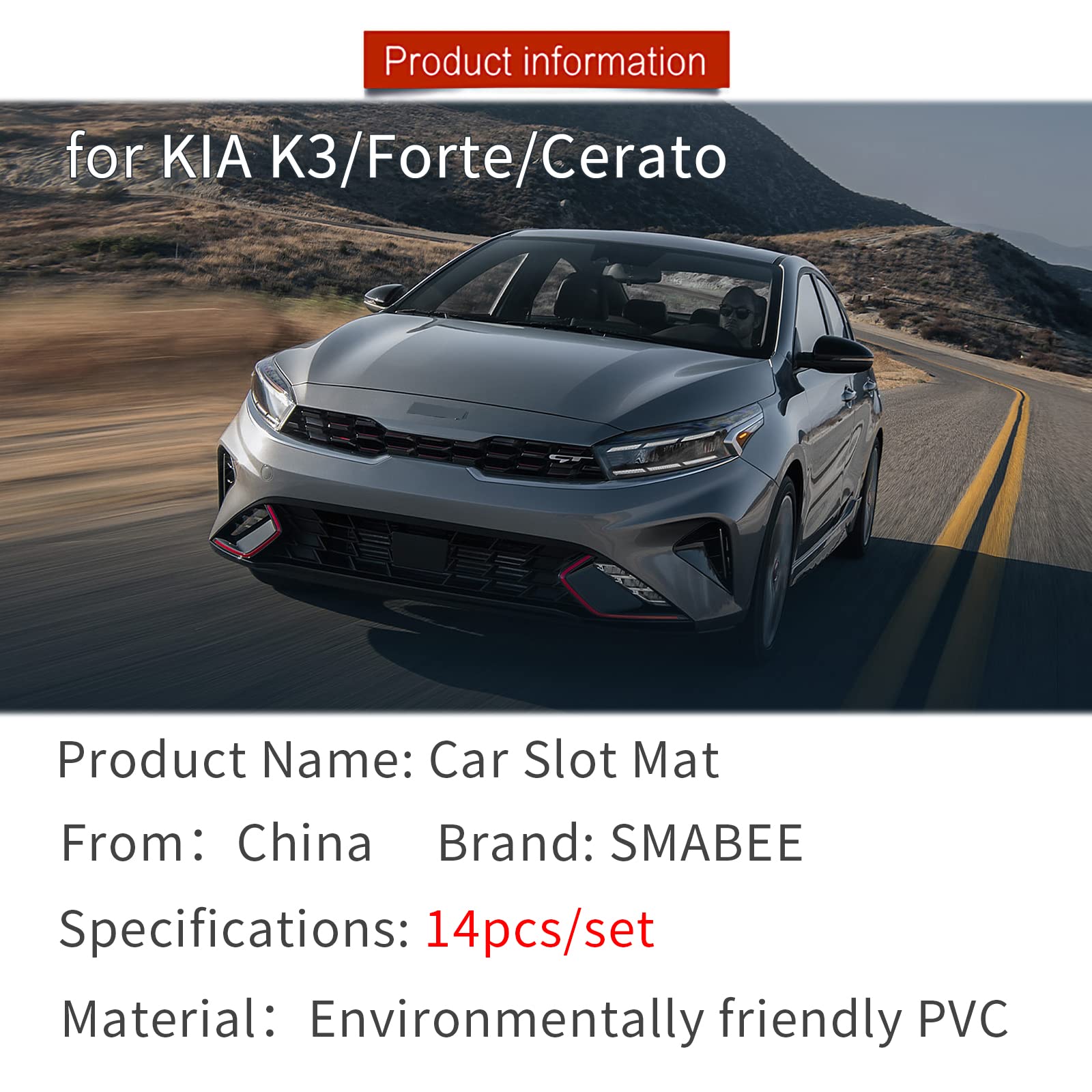 Smabee Car Anti-Slip Gate Slot Cup Mat For 2022-2024 Kia Forte Gt Gt-Line/ 2021-2024 Kia K3 Cerato Center Console Liner Cup Holders Inserts Mat Door Pocket Liners Accessories (Black)