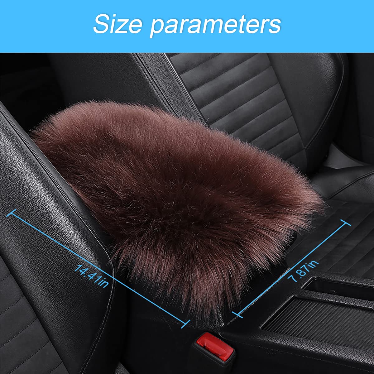 Furry Auto Center Console Cover Pad, 11.8'X7.8' Soft Sheepskin Wool Armrest Cushion, Fluffy Vehicle Armrest Seat Box Protector Warm In Winter, Car Interior Accessories For Women And Men (Coffee)